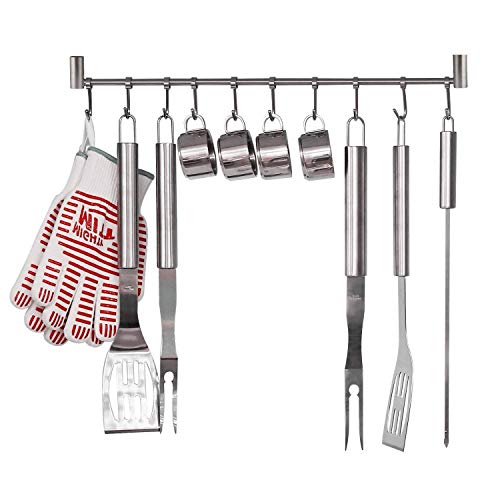 HOMFA Soportes para Utensilios para Olla Sartén Cuchillo Cucharón de Cocina Barra Colgador Utensilios Cocina de Acero Inoxidable 10 Ganchos