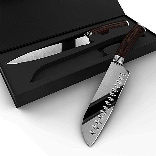 homgeek Cuchillo de Cocina Profesionales, Incluye Cuchillo Cocinero 7" and Cuchillo Santoku 8", Hecho de Acero Inoxidable 1.4116 Alemán, Mango Ergonómico