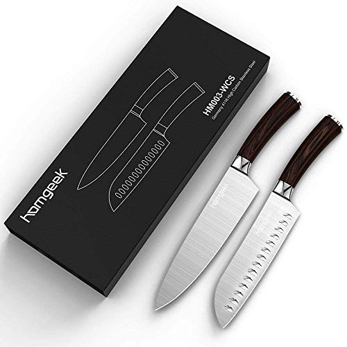 homgeek Cuchillo de Cocina Profesionales, Incluye Cuchillo Cocinero 7" and Cuchillo Santoku 8", Hecho de Acero Inoxidable 1.4116 Alemán, Mango Ergonómico