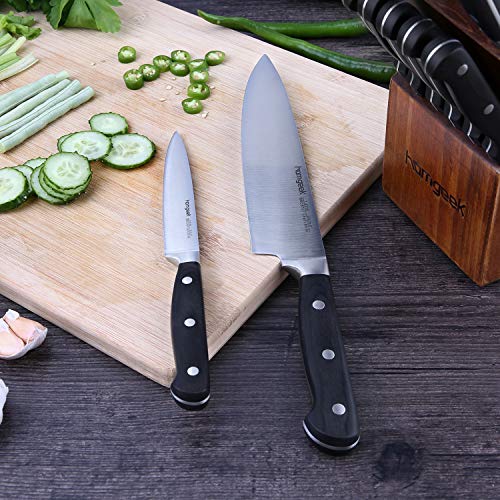 homgeek Cuchillos de Cocina 15 Piezas, Juego de Cuchillos Profesional Hecho de Acero Alemán X50Cr15, Incluye Bloque de Madera, Afilador de Cuchillos, Tijeras