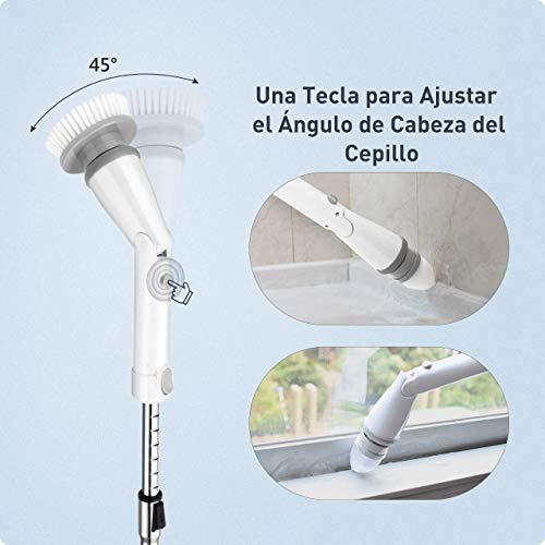 Homitt spin Scrubber eléctrico con 4 Cabezales de Cepillo y Barra de extensión,para la Limpieza de baños y Azulejos, Blanco, Upgrade +++ (Blanco)