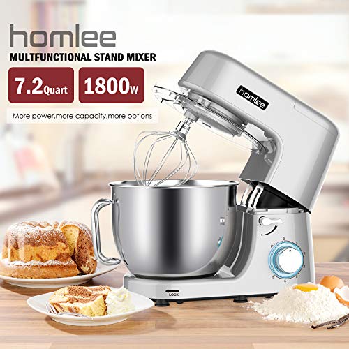 Homlee1800W Batidora Amasadora,Robot de cocina Automática Multifuncional, Profesional Amasadora de Bajo Ruido para Repostería Alta potencia Amasadora de pan con Cuenco de 7,2L