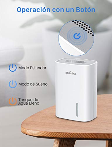 Hommak Deshumidificador Eléctrico portátil, 700ml Mini Dehumidifier Pequeño con Modo de Reposo Silencioso 28dB, LED Indicador, One Touch Design para Habitación, Oficina, Armario, Dormitorio hasta 20㎡