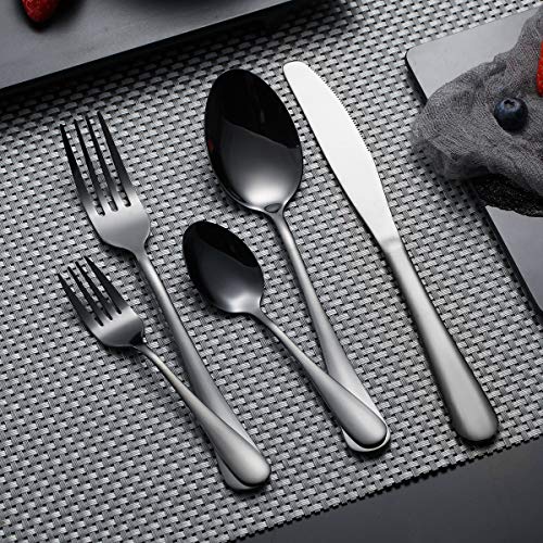 HOMQUEN Set de Cubiertos/Cubiertos Negros, 30 Piezas Set de cucharones Tenedores de Acero Inoxidable para 6 Personas (Negro, 6 Juegos)