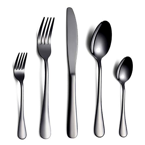 HOMQUEN Set de Cubiertos/Cubiertos Negros, 30 Piezas Set de cucharones Tenedores de Acero Inoxidable para 6 Personas (Negro, 6 Juegos)