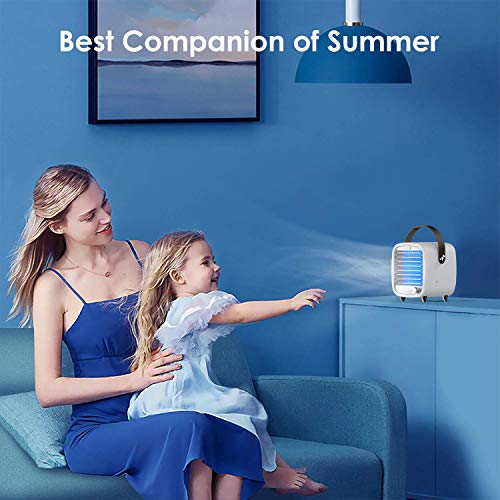 Homtiky Aire Acondicionado portátil, Enfriador de Aire USB 3 en 1, Ventilador Sobremesa, Humidificador con 3 Velocidades con Filtro de Agua y 2 Modelos de Hielo para el Hogar, la Oficina, etc