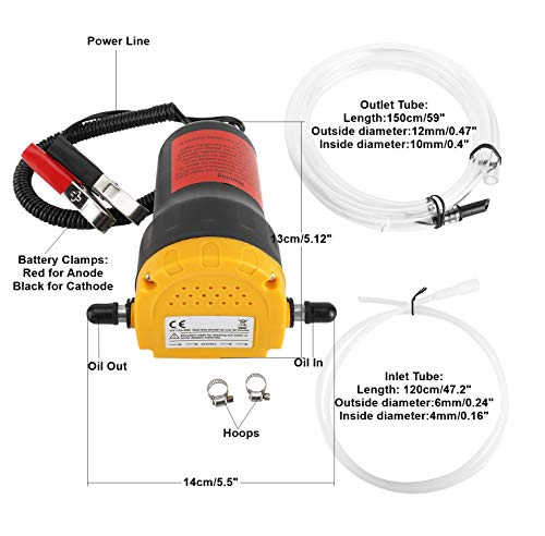 Homtone 12V 60W Bomba Extractora de Aceite Bomba de Aceite de aspiración Bomba de Transferencia de Aceite y Diésel