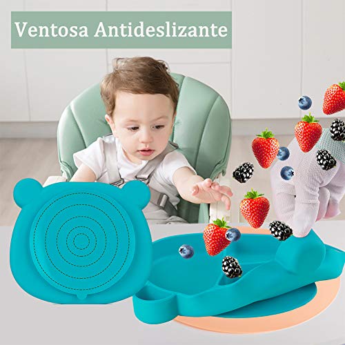 Homvik Plato de Silicona con Ventosa para Bebé Mantel Individual para Bebé Niños Plato Antideslizante Plato de Alimentación para BLW (Verde)