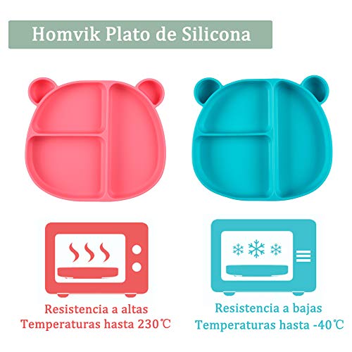 Homvik Plato de Silicona con Ventosa para Bebé Mantel Individual para Bebé Niños Plato Antideslizante Plato de Alimentación para BLW (Verde)