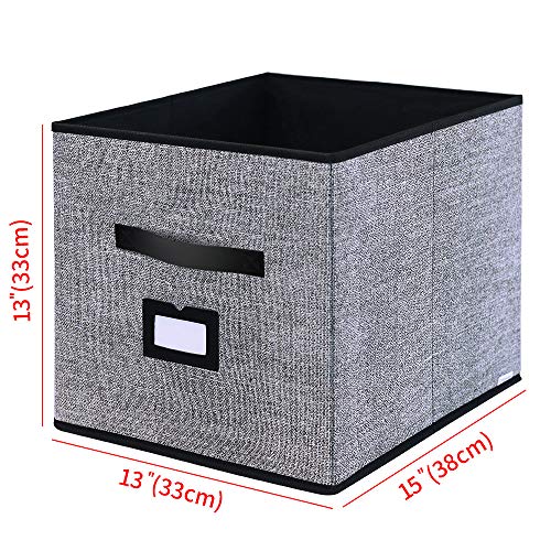 homyfort Caja de Almacenaje Set de 4 Cajas de Juguetes, Caja de Tela para Almacenaje con Cuero maneja y Etiqueta, 33 x 38 x 33 cm, Negro Lino, XABXL04PLP