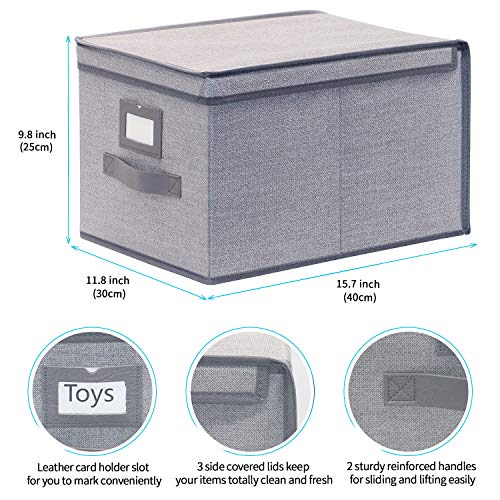 homyfort Set de 3 Cajas de Almacenaje Cubos de Tela Organizador Plegable con Tapa 30 x 40 x 25 cm, Gris Lino, 7XDLB03PLP