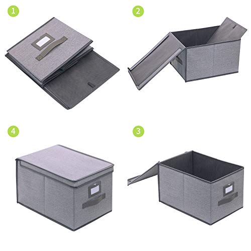 homyfort Set de 3 Cajas de Almacenaje Cubos de Tela Organizador Plegable con Tapa 30 x 40 x 25 cm, Gris Lino, 7XDLB03PLP