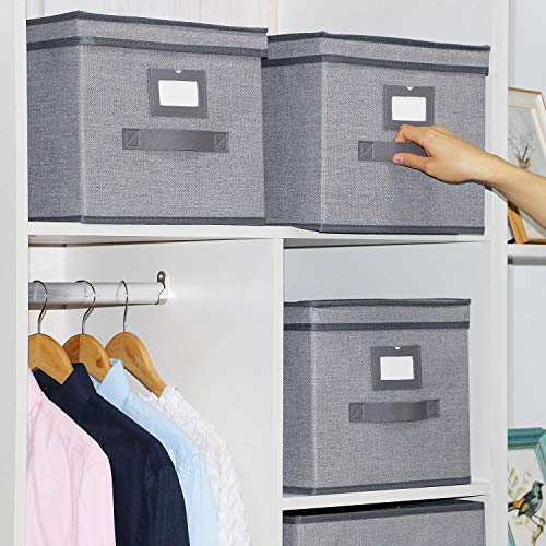 homyfort Set de 3 Cajas de Almacenaje Cubos de Tela Organizador Plegable con Tapa 30 x 40 x 25 cm, Gris Lino, 7XDLB03PLP