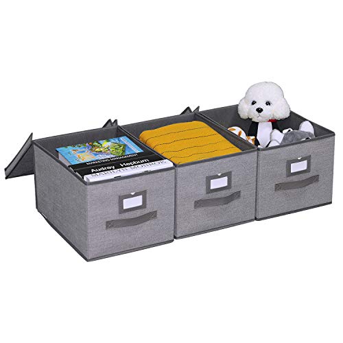 homyfort Set de 3 Cajas de Almacenaje Cubos de Tela Organizador Plegable con Tapa 30 x 40 x 25 cm, Gris Lino, 7XDLB03PLP