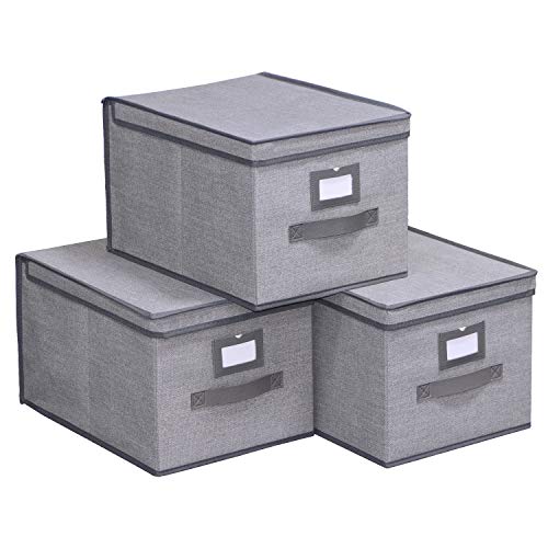 homyfort Set de 3 Cajas de Almacenaje Cubos de Tela Organizador Plegable con Tapa 30 x 40 x 25 cm, Gris Lino, 7XDLB03PLP