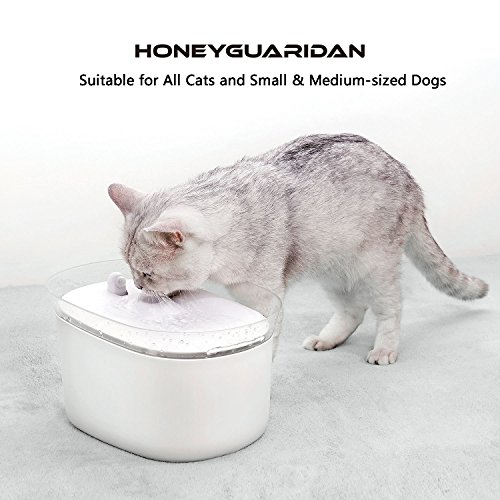 HoneyGuaridan W25 dispensador Silencia Fuente de Agua Automática Inteligente con Sensor de Infrarrojos,bebederos Mascotas,Fuentes para Perros y Gatos - Pack de 2 Filtros de Carbón