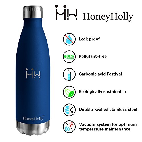 HoneyHolly Botella de Agua Acero Inoxidable 350/500/650/750ml, Aislamiento de Vacío de Doble Pared, Botellas de Frío/Caliente, sin bpa Botella Reutilizable para niños Sport Gimnasio Trekking Bicicleta