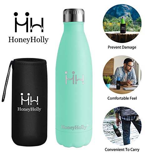 HoneyHolly Botella de Agua Acero Inoxidable 350/500/650/750ml, Aislamiento de Vacío de Doble Pared, Botellas de Frío/Caliente, sin bpa Botella Reutilizable para niños Sport Gimnasio Trekking Bicicleta