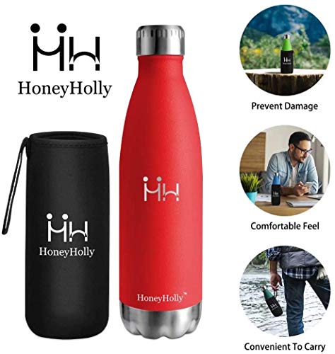 HoneyHolly Botella de Agua Acero Inoxidable 350/500/650/750ml, Aislamiento de Vacío de Doble Pared, Botellas de Frío/Caliente, sin bpa Botella Reutilizable para niños Sport Gimnasio Trekking Bicicleta