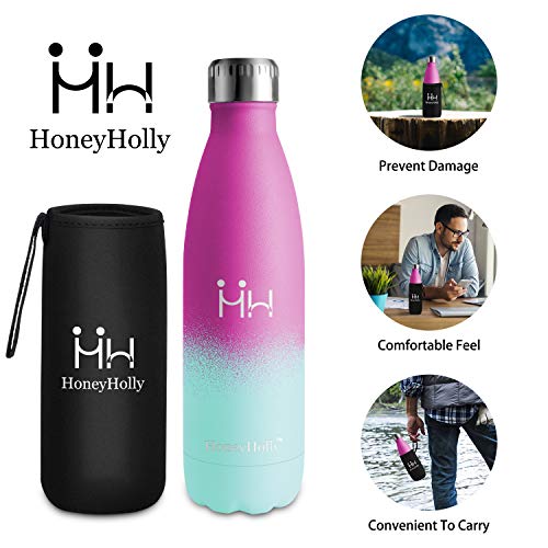 HoneyHolly Botella de Agua Acero Inoxidable 350/500/650/750ml, Aislamiento de Vacío de Doble Pared, Botellas de Frío/Caliente, sin bpa Botella Reutilizable para niños Sport Gimnasio Trekking Bicicleta