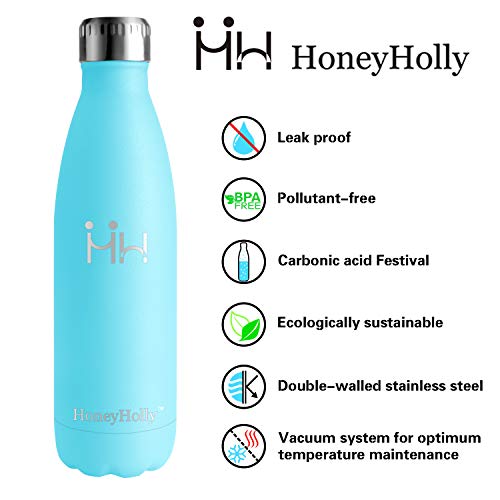 HoneyHolly Botella de Agua Acero Inoxidable 350/500/650/750ml, Aislamiento de Vacío de Doble Pared, Botellas de Frío/Caliente, sin bpa Botella Reutilizable para niños Sport Gimnasio Trekking Bicicleta