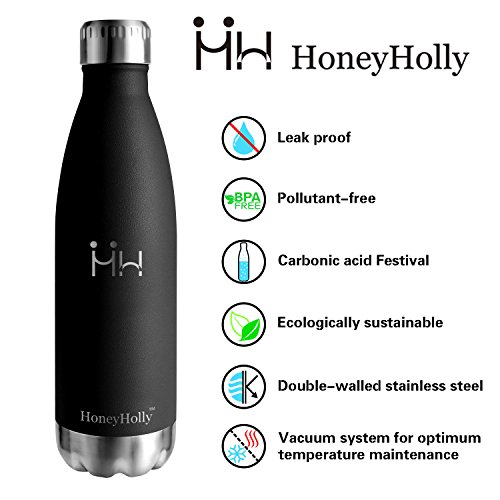 HoneyHolly Botella de Agua Acero Inoxidable 350/500/650/750ml, Aislamiento de Vacío de Doble Pared, Botellas de Frío/Caliente, sin bpa Botella Reutilizable para niños Sport Gimnasio Trekking Bicicleta