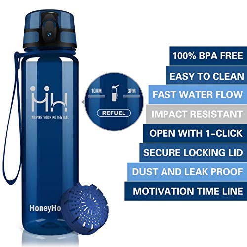 HoneyHolly Botella de Agua Deportes 350ml/500ml/800ml/1000ml/1500ml Sin Bpa & Apertura con un Solo botón Reutilizable Filtro Botella Gimnasio Tritan Plástico para Niños, Sport, Gimnasio, Trekking