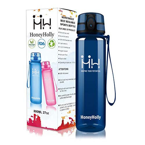 HoneyHolly Botella de Agua Deportes 350ml/500ml/800ml/1000ml/1500ml Sin Bpa & Apertura con un Solo botón Reutilizable Filtro Botella Gimnasio Tritan Plástico para Niños, Sport, Gimnasio, Trekking