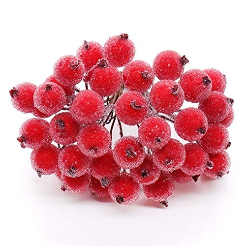 HongFüFü - Corona de frutas heladas (80 unidades), diseño de flores artificiales de acebo para decoración de Navidad, decoración de manualidades, color morado y rojo