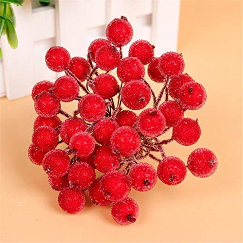 HongFüFü - Corona de frutas heladas (80 unidades), diseño de flores artificiales de acebo para decoración de Navidad, decoración de manualidades, color morado y rojo