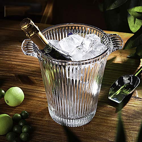 HONGNA Cubeta De Hielo De Cristal 5L De Vidrio Grande Cubo De Hielo Grabado Cubo De Hielo Tallado Cubo De Champán Cubo De Champán Cubo De Hielo De Cristal Gran Capacidad Muy Bien Formado