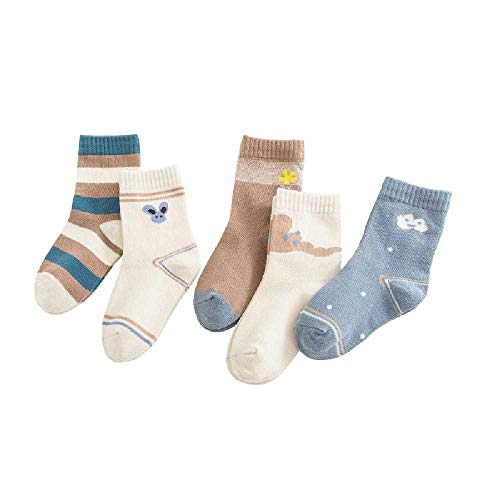 HONGSHU 1-12 Años Calcetines De Algodón Suave para Niños Niños Niñas Niños Otoño Invierno Calcetines De Dibujos Animados Moda Y Cálido 5 Par/Lote 7-9T /Beige