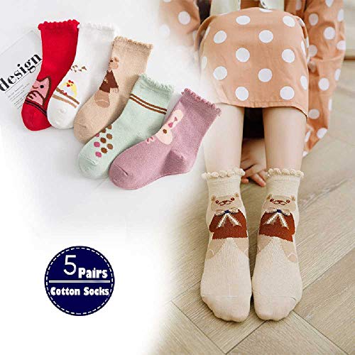 HONGSHU 1-12 Años Calcetines De Algodón Suave para Niños Niños Niñas Niños Otoño Invierno Calcetines De Dibujos Animados Moda Y Cálido 5 Par/Lote 7-9T /Beige