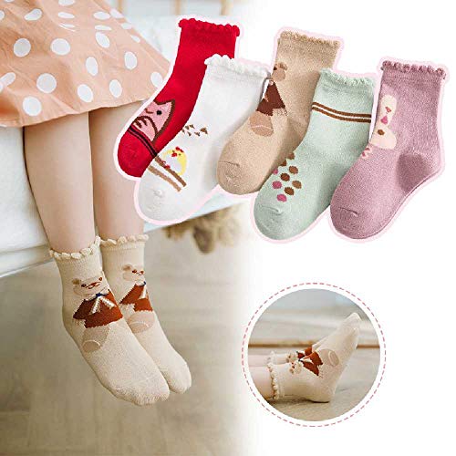 HONGSHU 1-12 Años Calcetines De Algodón Suave para Niños Niños Niñas Niños Otoño Invierno Calcetines De Dibujos Animados Moda Y Cálido 5 Par/Lote 7-9T /Beige