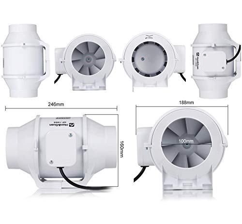 Hon&Guan 100mm Extractor Ventilador de Aire en Línea Super Ligero y Silencioso - 170m³/h