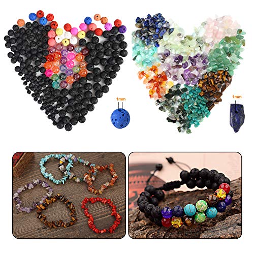 Hongyans 1068 Piezas Cuentas de Piedra Lava Naturales Cuentas de Piedras Preciosas Irregulares Kit de Fabricación de Joyas Bricolaje para Manualidades de Bricolaje Pulseras Pendientes Collares