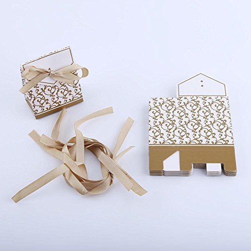 Hongzer Boda Bolsa de Caramelo, 10 UNIDS Elegante Regalo de la Boda del Favor de Cajas de Dulces Bolsas de Papel Tipo de Cinta Decoración de la Boda(Oro)