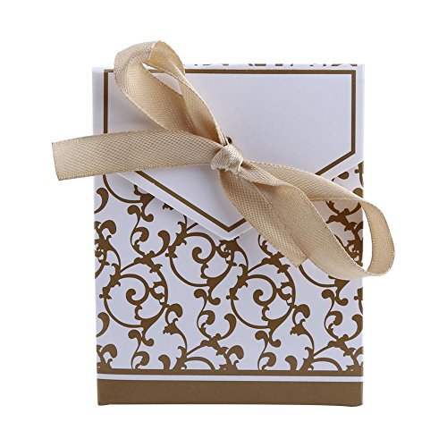 Hongzer Boda Bolsa de Caramelo, 10 UNIDS Elegante Regalo de la Boda del Favor de Cajas de Dulces Bolsas de Papel Tipo de Cinta Decoración de la Boda(Oro)