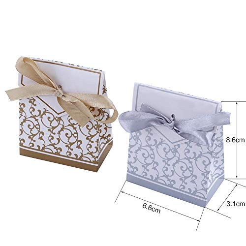 Hongzer Boda Bolsa de Caramelo, 10 UNIDS Elegante Regalo de la Boda del Favor de Cajas de Dulces Bolsas de Papel Tipo de Cinta Decoración de la Boda(Oro)