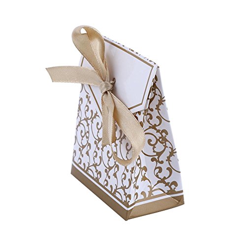 Hongzer Boda Bolsa de Caramelo, 10 UNIDS Elegante Regalo de la Boda del Favor de Cajas de Dulces Bolsas de Papel Tipo de Cinta Decoración de la Boda(Oro)