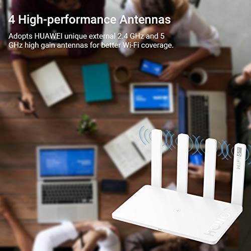 HONOR Router 3 WiFi 6 Enrutador Inalámbrico de Doble Banda, 4 Antenas Velocidad de Wi-Fi hasta 2402 Mbps/5 GHz + 574 Mbps/2.4 GHz, 4X Puertos Gigabit, Puerto Ethernet LAN/WAN, Blanco