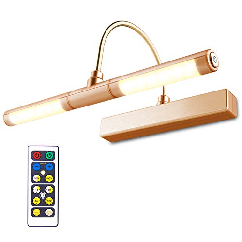 HONWELL-Luz LED Inalámbrica a Batería con Control Remoto, Cabezal de Luz Giratorio de 13 Pulgadas con 3 Modos de Iluminación,Regulable Marco Luces Lámpara de Pared para Pintar,Espejo,Color Rosa Dorado