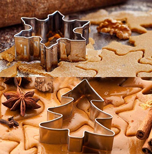 HONYAO Navidad Cortadores Galletas Invierno Moldes para Galletas - 9 Piezas - Borde Largo, Papá Noel, Copo de Nieve, Hombre de Jengibre, Fawn, Muñeco de Nieve, Campana y Casa - Acero Inoxidable