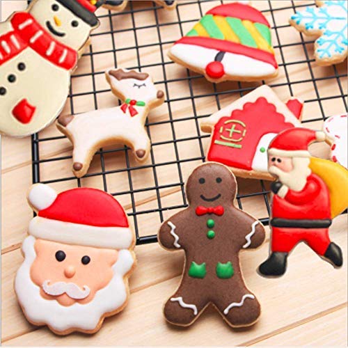 HONYAO Navidad Cortadores Galletas Invierno Moldes para Galletas - 9 Piezas - Borde Largo, Papá Noel, Copo de Nieve, Hombre de Jengibre, Fawn, Muñeco de Nieve, Campana y Casa - Acero Inoxidable