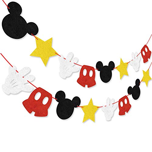 Hooggle Kit de decoración de la Fiesta de Mickey Mouse, Mickey Inspired Cupcake Toppers + Mickey Mouse con Tema de Fieltro Guirnalda Fiesta de cumpleaños Banner Suministros de decoración