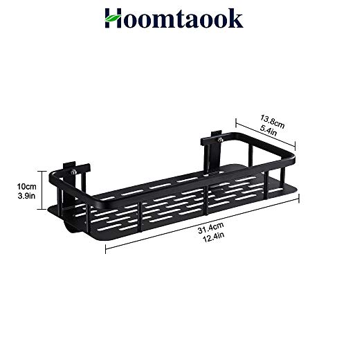 Hoomtaook Estante Ducha Cesta de Ducha Estante de Rectangular Almacenaje para baño Cocina Bandeja de Ducha Adhesiva con Aluminio Instalación sin Clavos sin Taladro Negro