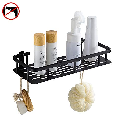 Hoomtaook Estante Ducha Cesta de Ducha Estante de Rectangular Almacenaje para baño Cocina Bandeja de Ducha Adhesiva con Aluminio Instalación sin Clavos sin Taladro Negro