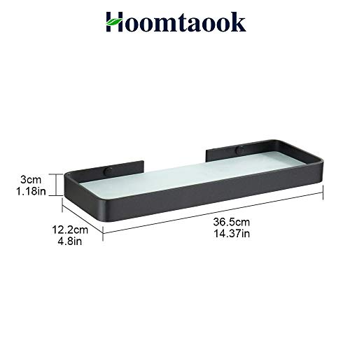 Hoomtaook Estanteria Ducha Bandeja de Baño Rectangular de Vidrio Templado Cesta de Ducha Organizador de Baño, Instalación sin clavos, sin Daños Adhesivo Aluminio Estante antióxido Negro