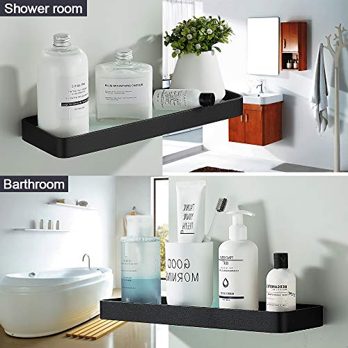 Hoomtaook Estanteria Ducha Bandeja de Baño Rectangular de Vidrio Templado Cesta de Ducha Organizador de Baño, Instalación sin clavos, sin Daños Adhesivo Aluminio Estante antióxido Negro