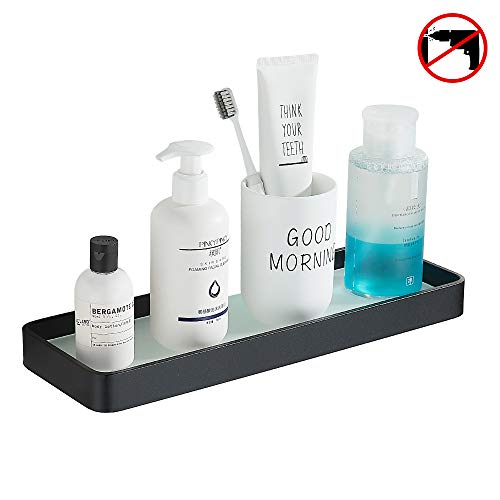 Hoomtaook Estanteria Ducha Bandeja de Baño Rectangular de Vidrio Templado Cesta de Ducha Organizador de Baño, Instalación sin clavos, sin Daños Adhesivo Aluminio Estante antióxido Negro